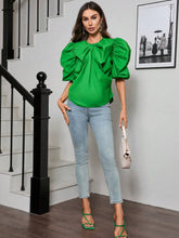 Privé 3D Bow & Big Flower Decor Puff Sleeve Women's Interesting Shirt